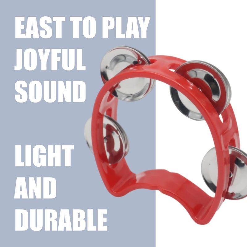 CashBeat 2-Pack Red Handheld Tambourines with 4 Jingle Bells Each, Mini Plastic Half-Moon Percussion Instruments for Adults, School Music Class, Band and Party - Image 2